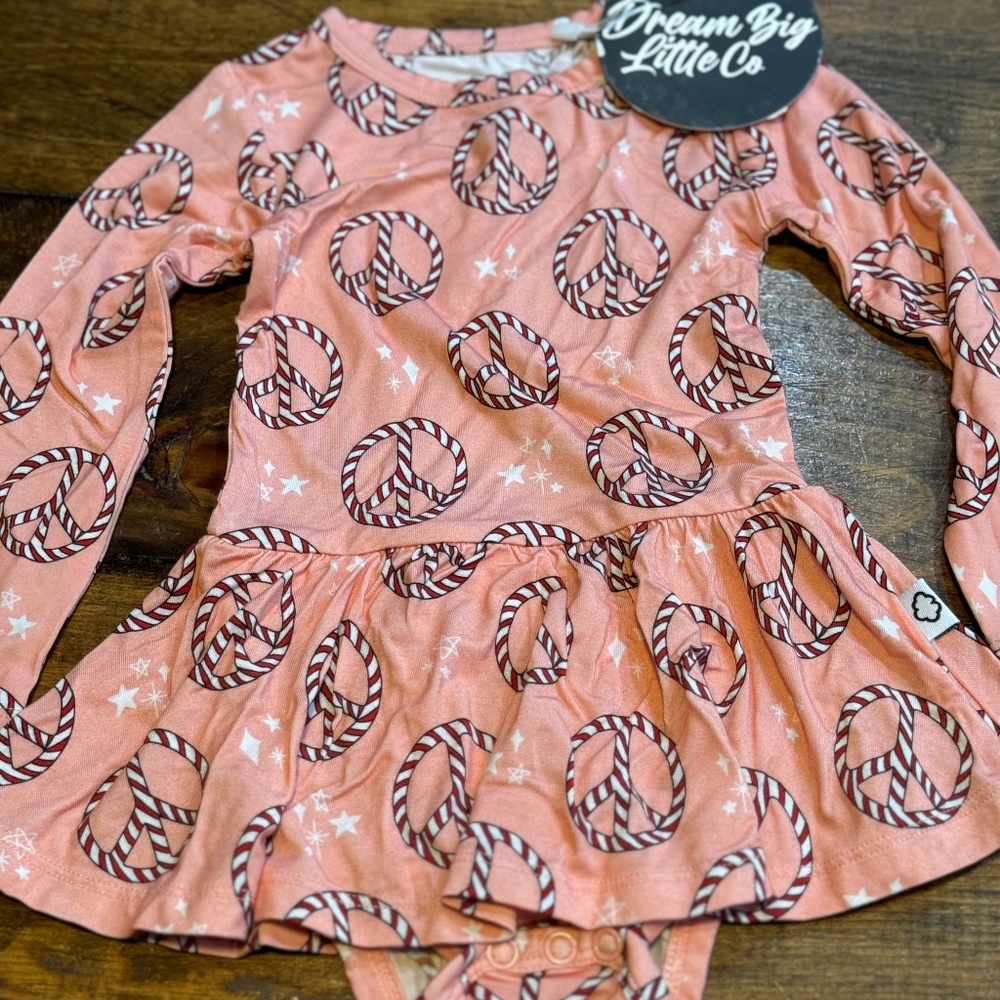 Dream Big Little Co. Christmas Peace Onesie Dress